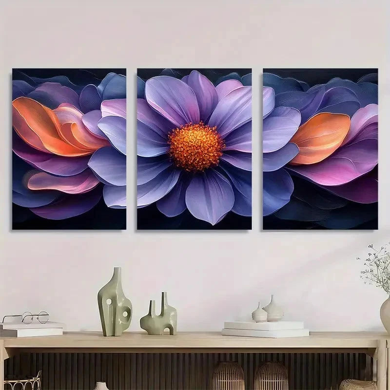 3pcs Vibrant Purple Aster Flower Perfect Wall Art Set Canvas Framed 40x60cm - High Quality Print 100% Australian Made Wall Canvas Ready to Hang
