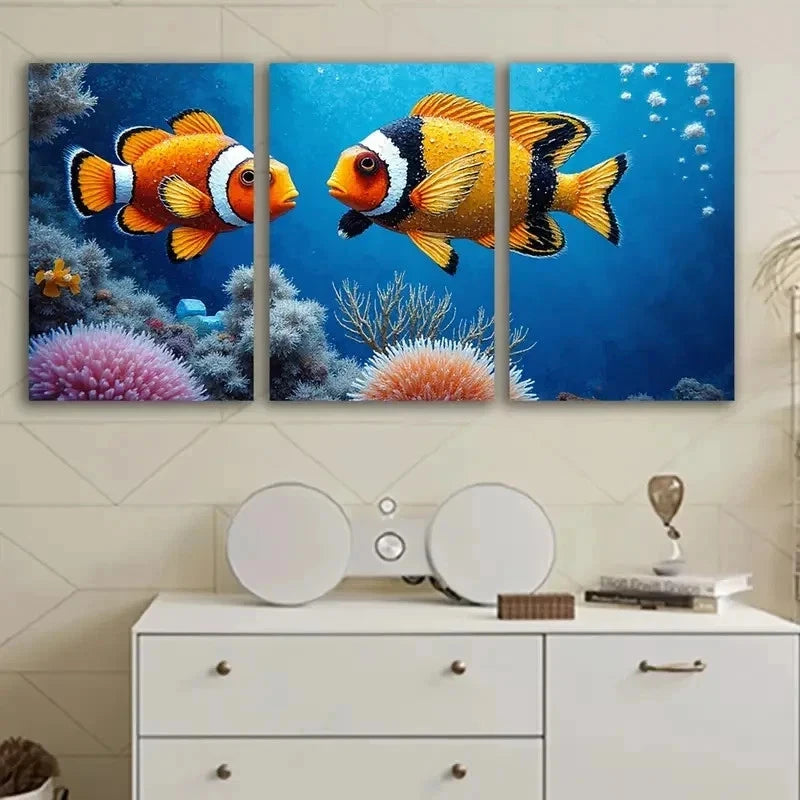3pcs Clownfish Underwater Scene Decor Wall Art Set Canvas Framed 40x60cm - High Quality Print 100% Australian Made Wall Canvas Ready to Hang