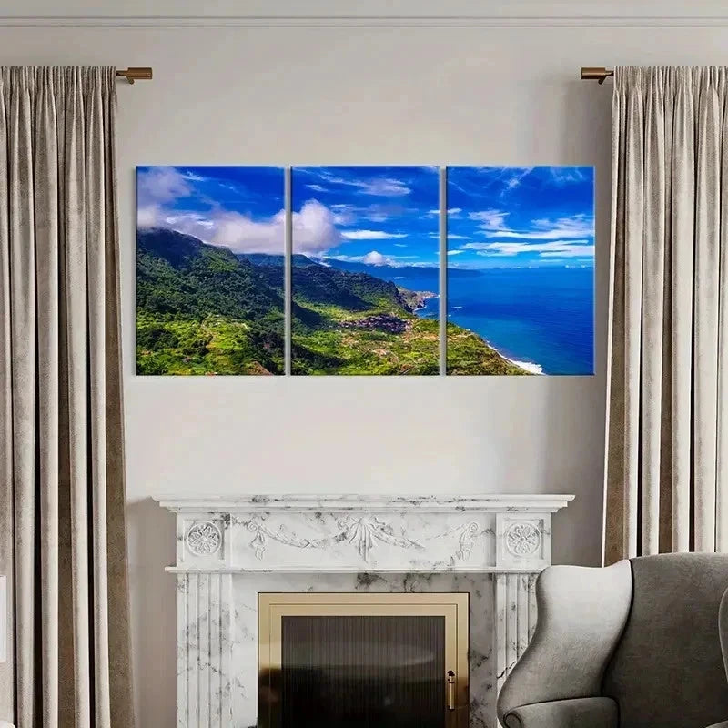 3pcs Mountains Sea and Beach Modern Wall Art Set Canvas Framed 40x60cm - High Quality Print 100% Australian Made Wall Canvas Ready to Hang