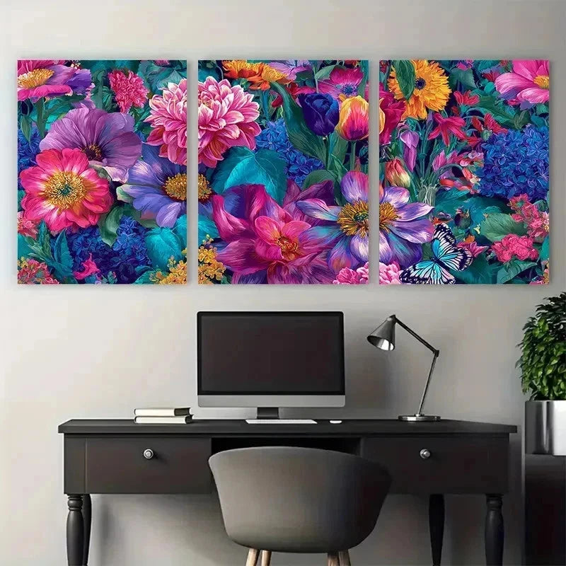 3pcs Floral Botanical Drawing Flower Perfect Wall Art Set Canvas Framed 50x70cm - High Quality Print 100% Australian Made Wall Canvas Ready to Hang