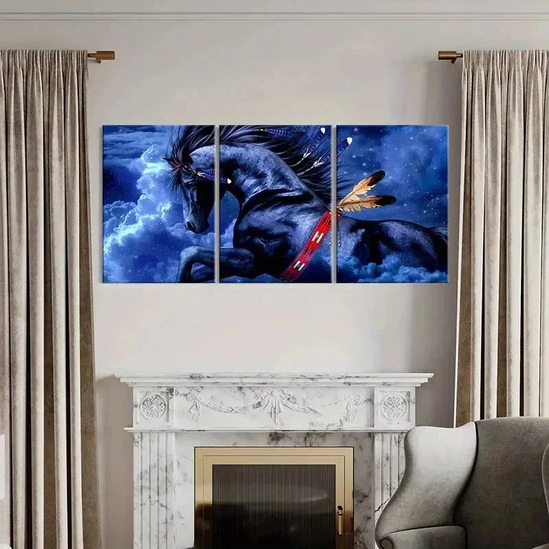 3pcs Red Indians Horse Modern Decoration Wall Art Set Canvas Framed 40x60cm - High Quality Print 100% Australian Made Wall Canvas Ready to Hang