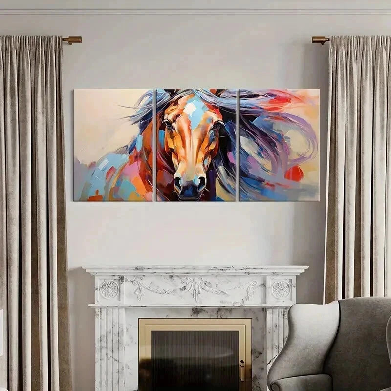 3pcs Horse Retro Watercolor Style Wall Art Set Canvas Framed 40x60cm - High Quality Print 100% Australian Made Wall Canvas Ready to Hang