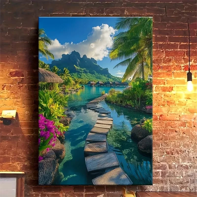 Tropical Island Stone Path Metal Print Ready to Hang