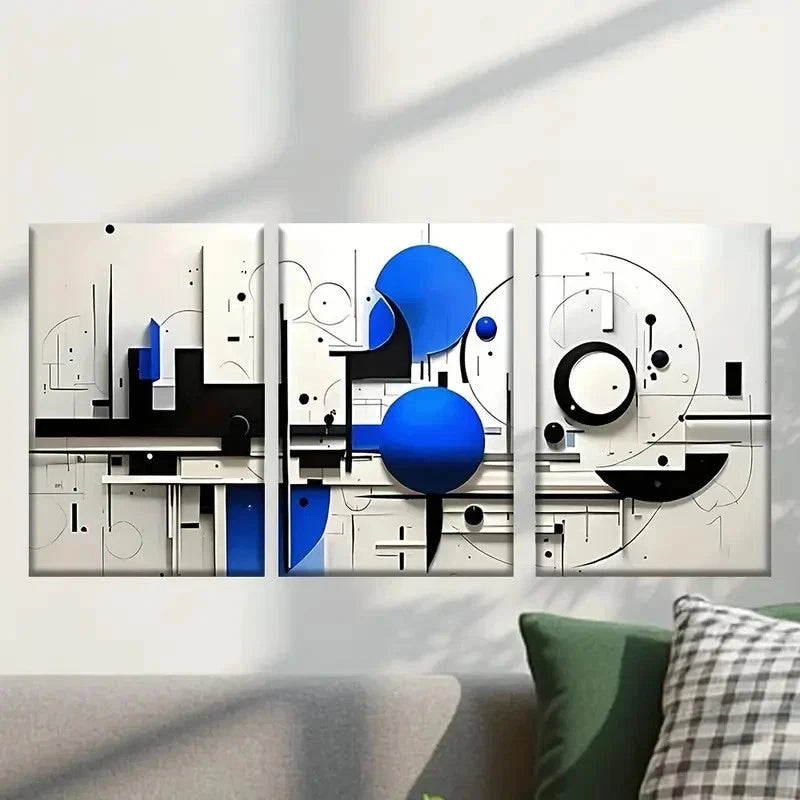3pcs Blue and Black Abstract Painting Wall Art Set Canvas Framed 40x60cm - High Quality Print 100% Australian Made Wall Canvas Ready to Hang