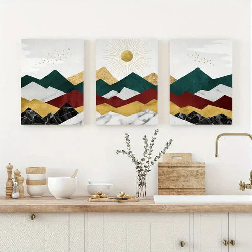 3pcs Contemporary Geometric Landscape Wall Art Set Canvas Unframed - High Quality Print 100% Australian Made Wall Canvas