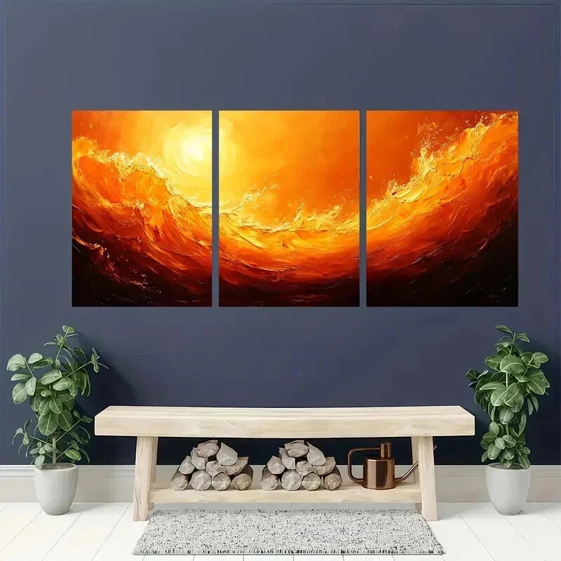 3pcs Abstract Swirl Orange Yellow Beige Design Wall Art Set Canvas Framed 40x60cm - High Quality Print 100% Australian Made Wall Canvas Ready to Hang