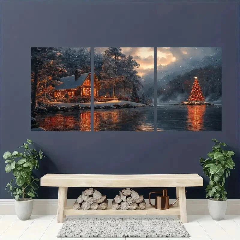 3pcs Christmas Vacation Decor Coastal Wall Art Set Canvas Framed 40x60cm - High Quality Print 100% Australian Made Wall Canvas Ready to Hang