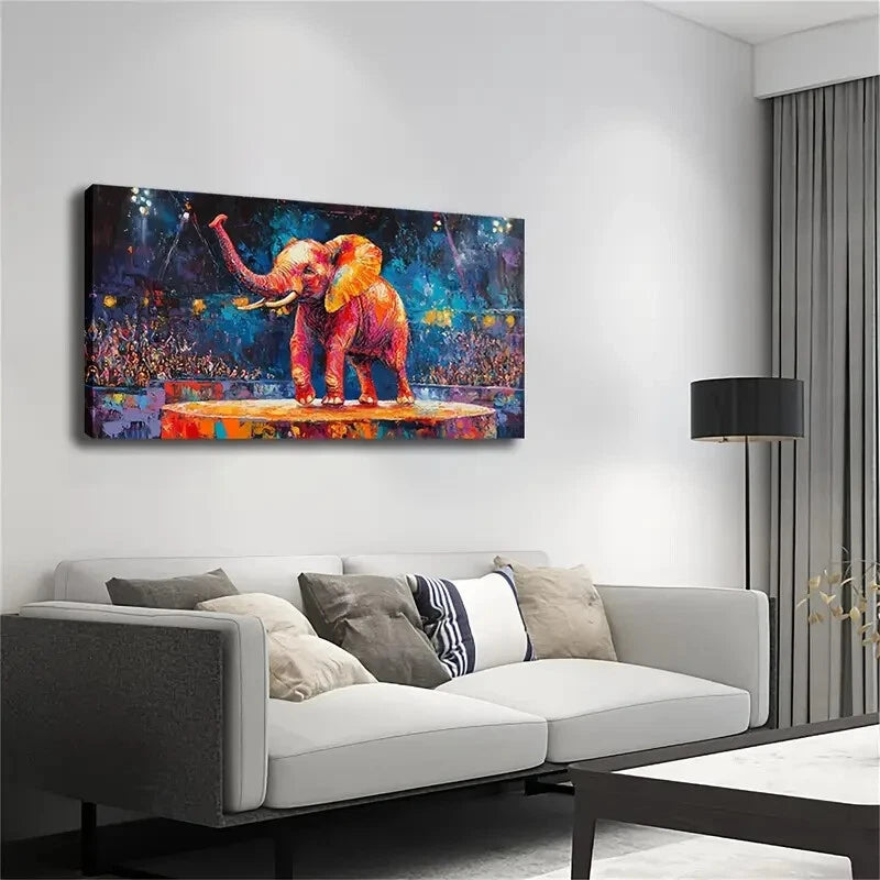 Elephant on Stage with Audience Wall Art Canvas Office Home Room Framed 120x60cm
