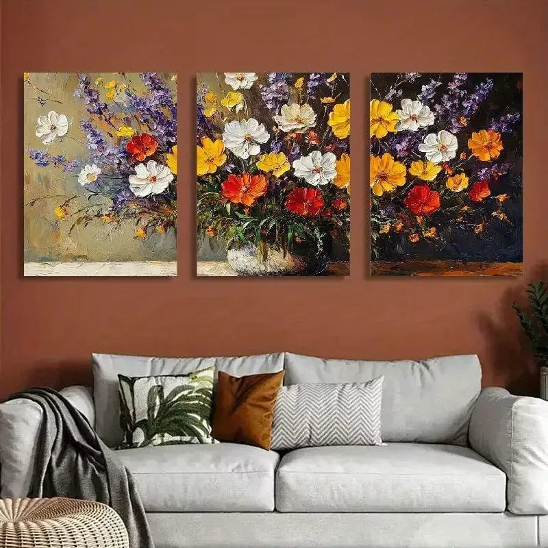 3pcs Classic Rustic Floral Daisy Wildflowers Wall Art Set Canvas Framed 50x70cm - High Quality Print 100% Australian Made Wall Canvas Ready to Hang