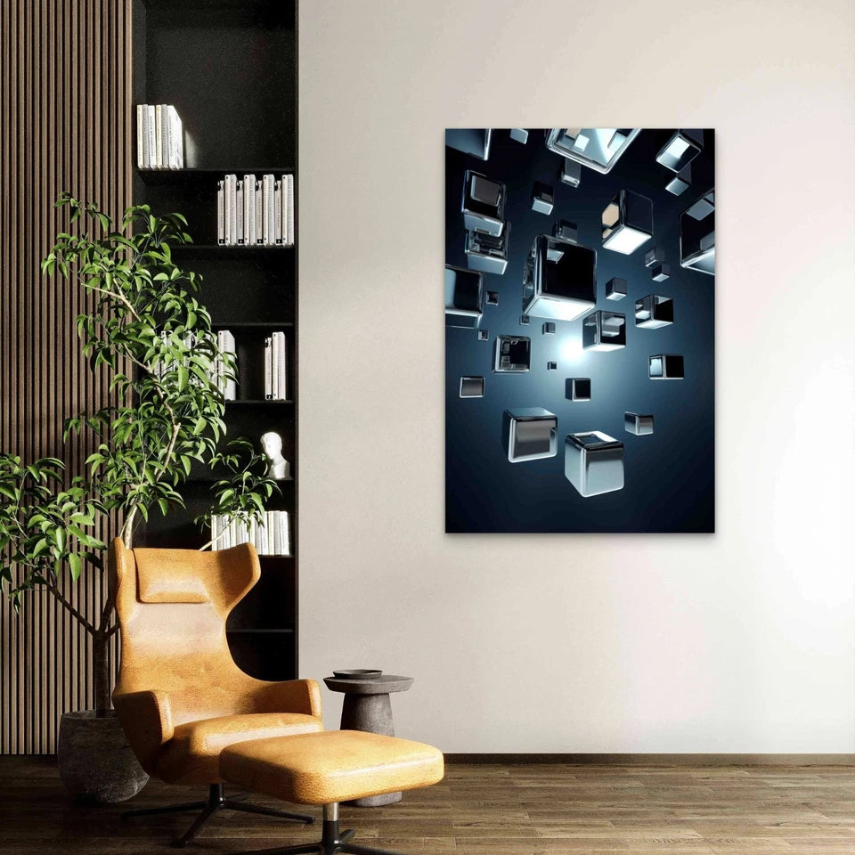 Abstract Metallic Cube Shapes 40x60cm Metal Print Ready to Hang