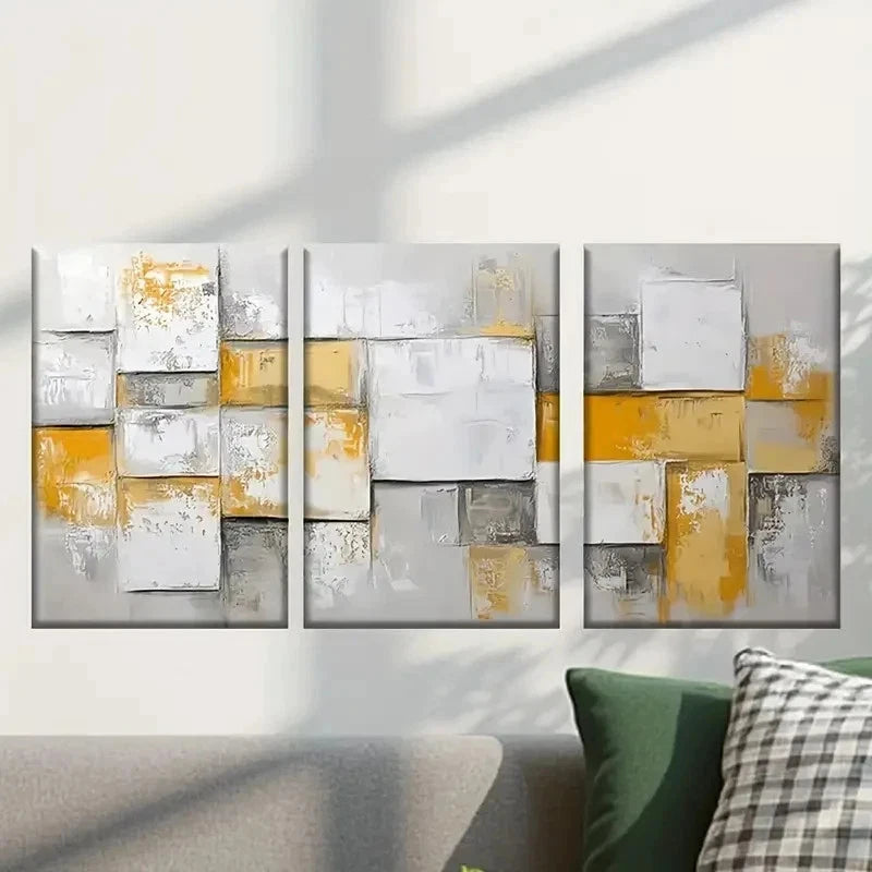 3pcs Abstract Yellow & Grey Geometric Wall Art Set Canvas Framed 40x60cm - High Quality Print 100% Australian Made Wall Canvas Ready to Hang