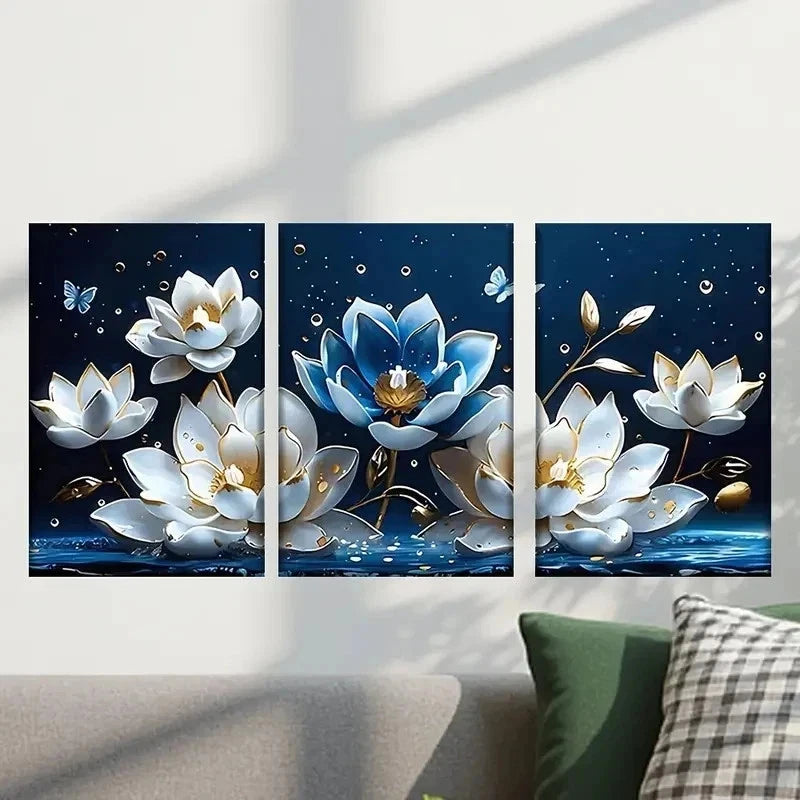 3pcs White Flowers Floating in The Water Wall Art Set Canvas Framed 40x60cm - High Quality Print 100% Australian Made Wall Canvas Ready to Hang