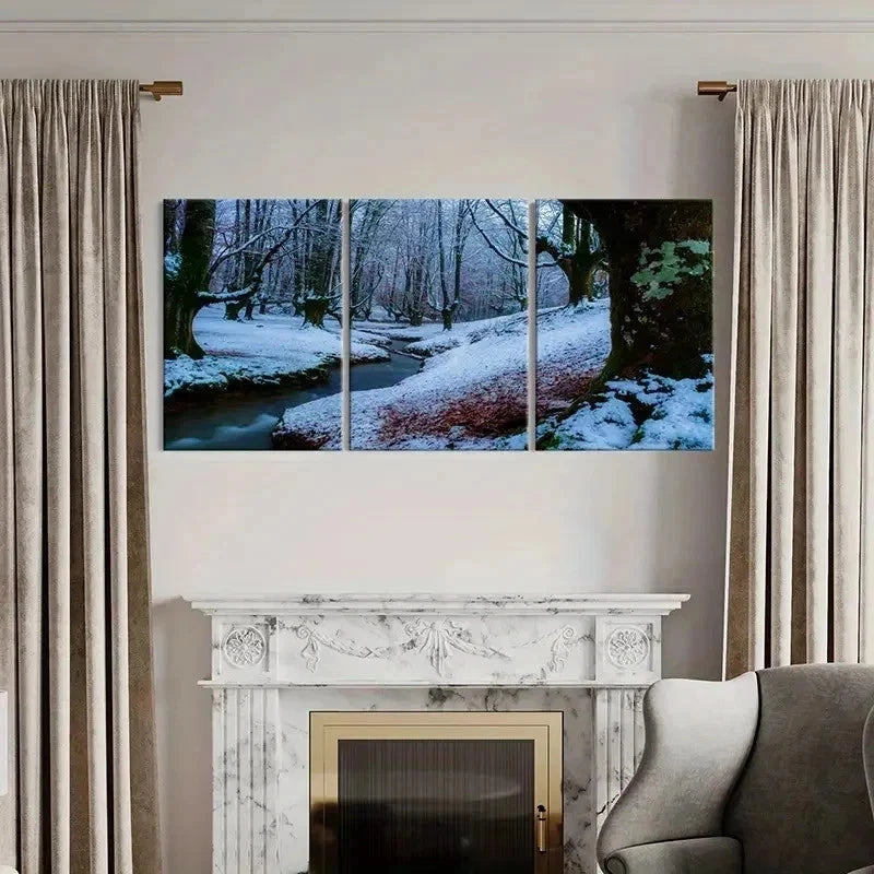 3pcs Streams Snow Scene Modern Wall Art Set Canvas Framed 40x60cm - High Quality Print 100% Australian Made Wall Canvas Ready to Hang