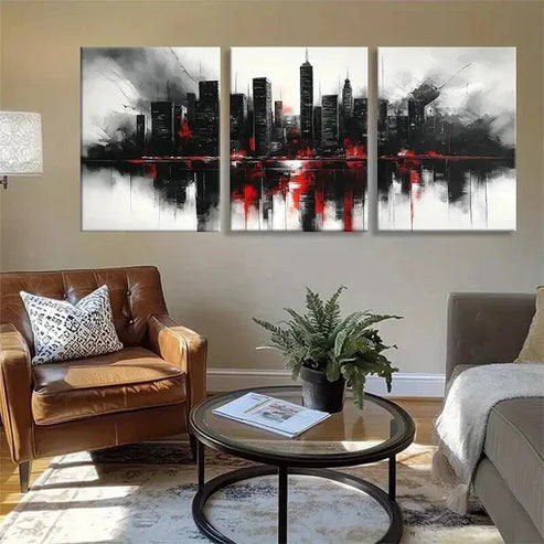 3pcs Red and Black Abstract Cityscape Perfect Wall Art Canvas Unframed - High Quality Print 100% Australian Made Wall Canvas