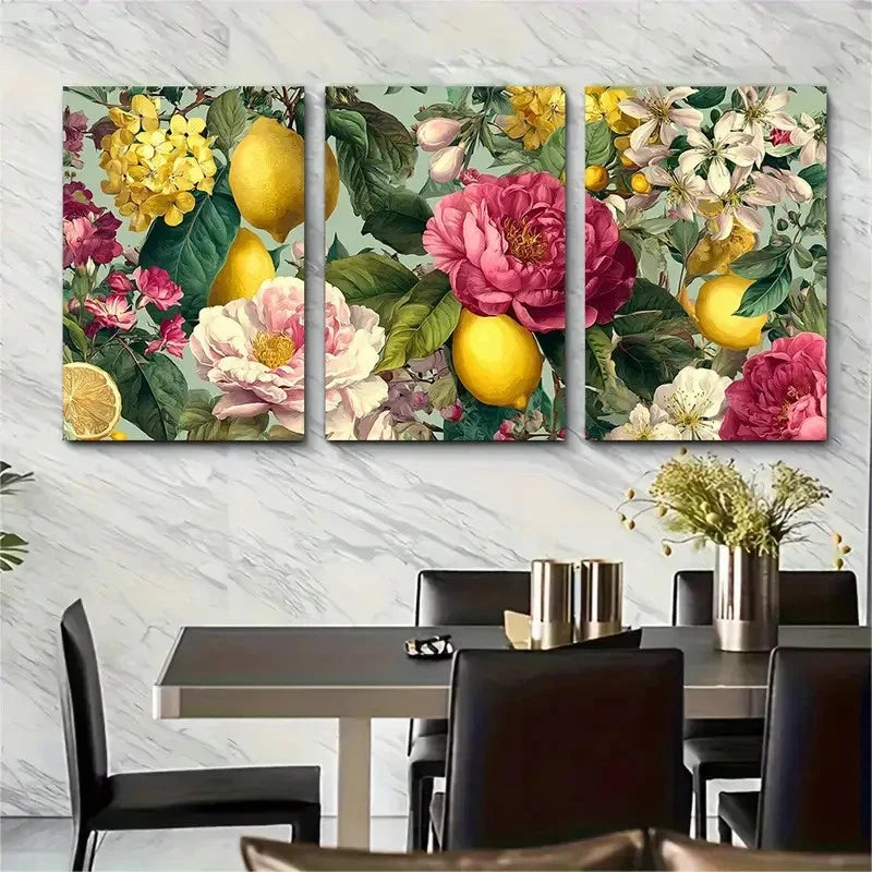 3pcs Capri Italy Bouquet Of Flowers Perfect Wall Art Set Canvas Framed 40x60cm - High Quality Print 100% Australian Made Wall Canvas Ready to Hang