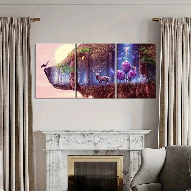 3pcs Abstract Aesthetic Animal Wolf Deer & Trees Wall Art Set Canvas Framed 40x60cm - High Quality Print 100% Australian Made Wall Canvas Ready to Hang