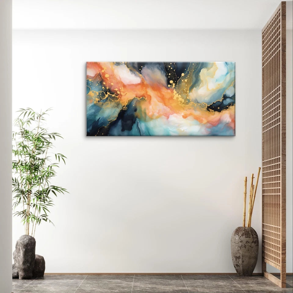 Modern Abstract Fiery Fluid Swirl Wall Art Canvas Office Home Framed 120x60cm