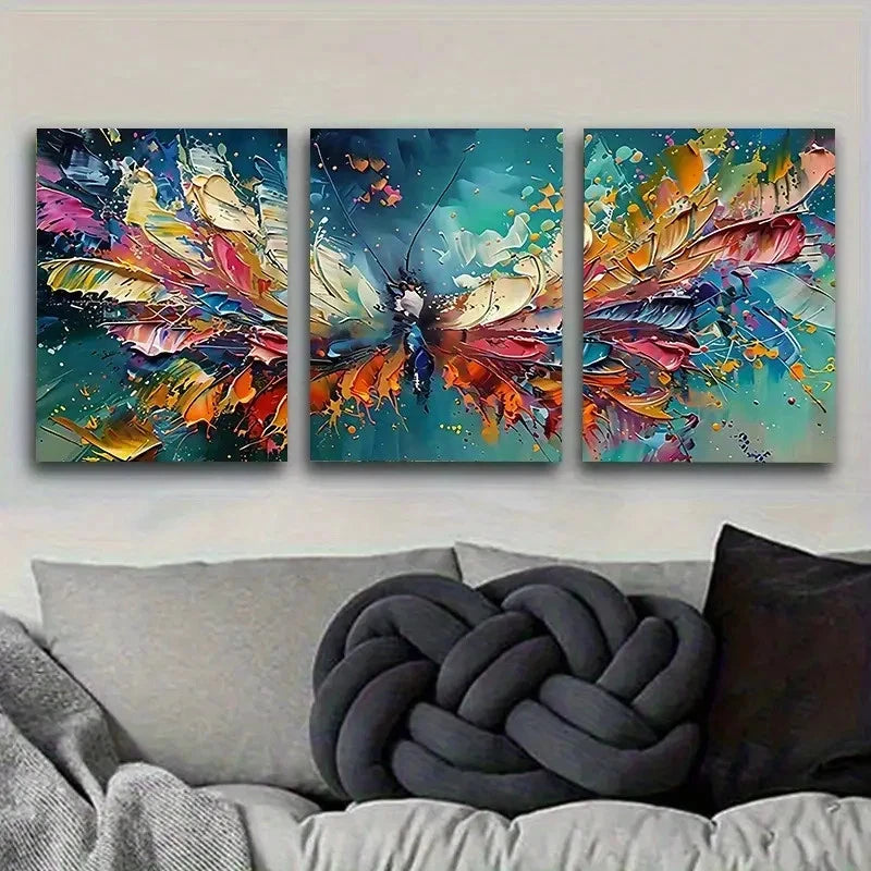 3pcs Colorful Butterfly in Flight Wall Art Set Canvas Framed 60x90cm - High Quality Print 100% Australian Made Wall Canvas Ready to Hang