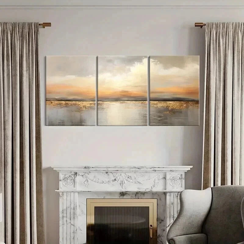3pcs Abstract Golden Hour Lake Reflection Wall Art Set Canvas Framed 40x60cm - High Quality Print 100% Australian Made Wall Canvas Ready to Hang