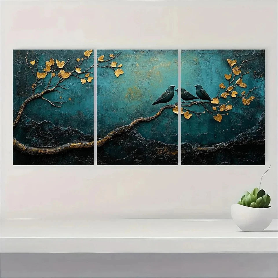 3pcs Rustic Love Themed Teal Blue and Black Wall Art Set Canvas Framed 40x60cm - High Quality Print 100% Australian Made Wall Canvas Ready to Hang