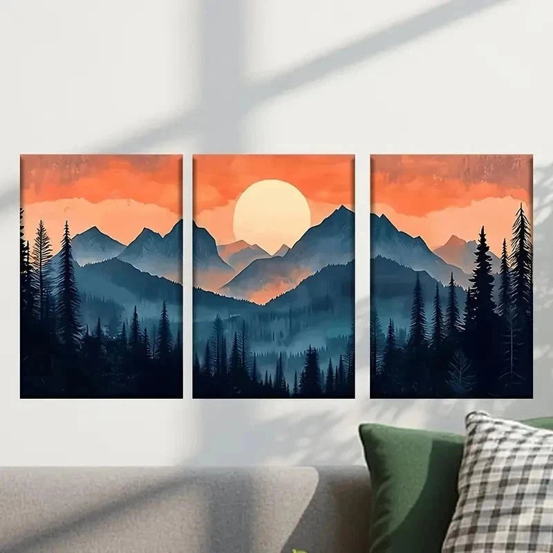 3pcs Vibrant Sunset & Forest Scenery Wall Art Set Canvas Framed 40x60cm - High Quality Print 100% Australian Made Wall Canvas Ready to Hang