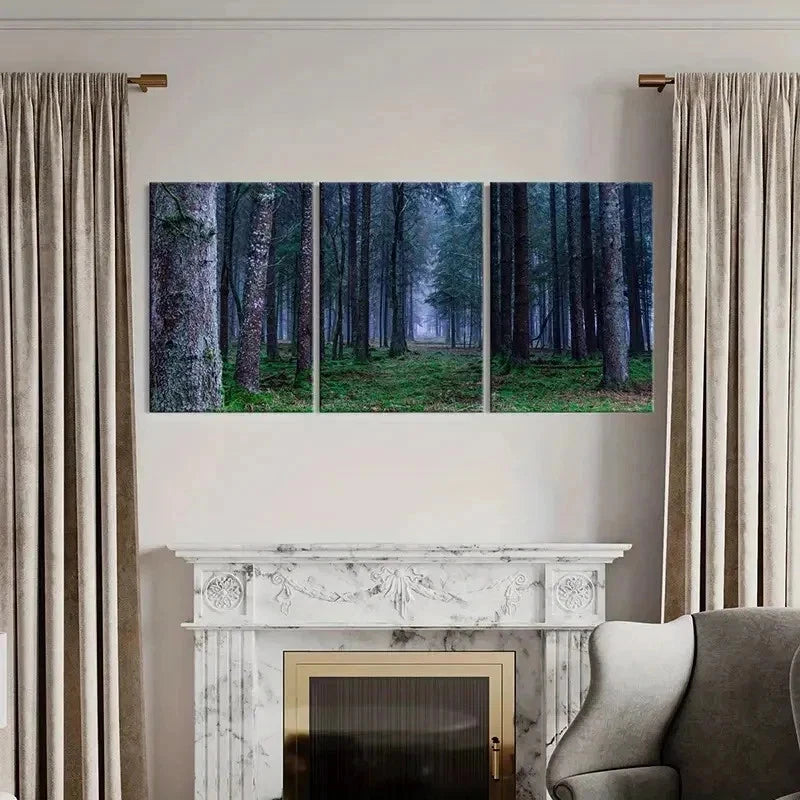 3pcs Dark Forest Woods and Tall Tree Wall Art Set Canvas Framed 40x60cm - High Quality Print 100% Australian Made Wall Canvas Ready to Hang