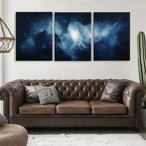 3pcs Abstract Blue Geometric and Light Effects Wall Art Canvas Unframed - High Quality Print 100% Australian Made Wall Canvas