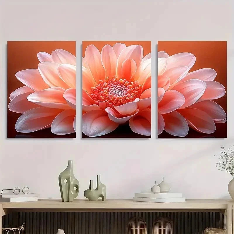 3pcs Chinese Aster Flower Aesthetic Perfect Wall Art Set Canvas Framed 40x60cm - High Quality Print 100% Australian Made Wall Canvas Ready to Hang