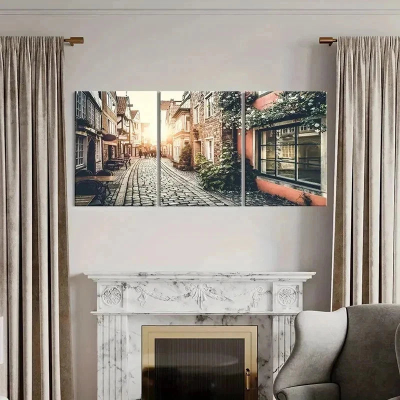 3pcs European Style Street Decoration Wall Art Set Canvas Framed 40x60cm - High Quality Print 100% Australian Made Wall Canvas Ready to Hang