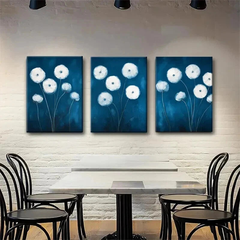 3pcs Elegant Floral Blue And White Flower Wall Art Set Canvas Framed 40x60cm - High Quality Print 100% Australian Made Wall Canvas Ready to Hang