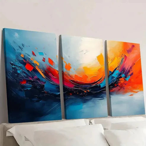 3pcs Abstract Colour Splashes Wall Art Set Canvas Unframed - High Quality Print 100% Australian Made Wall Canvas