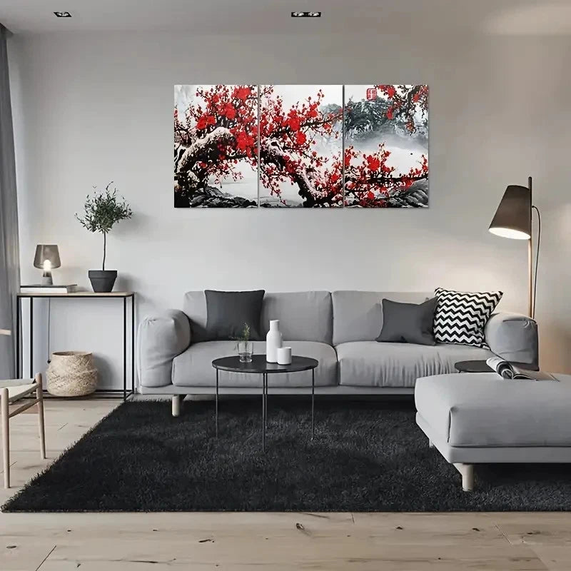 3pcs Cherry Blossom Abstract Landscape Wall Art Set Canvas Framed 40x60cm - High Quality Print 100% Australian Made Wall Canvas Ready to Hang