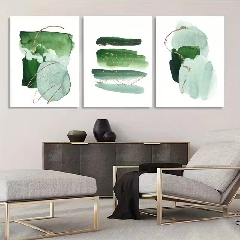 3pcs Green Abstract Watercolor Shape Wall Art Set Canvas Framed 40x60cm - High Quality Print 100% Australian Made Wall Canvas Ready to Hang