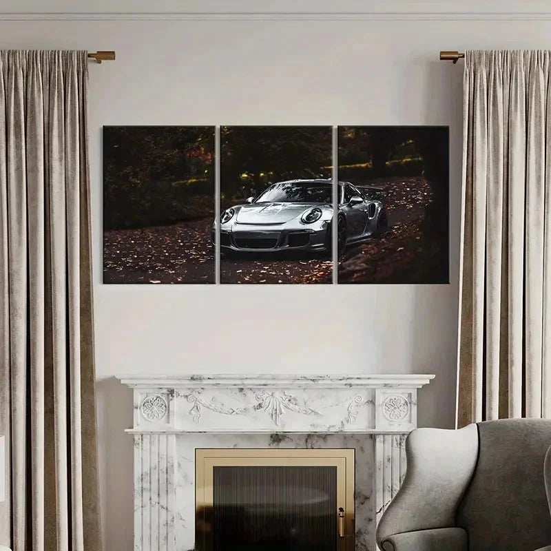 3pcs Porsche Super Car in a Forest Wall Art Set Canvas Framed 40x60cm - High Quality Print 100% Australian Made Wall Canvas Ready to Hang
