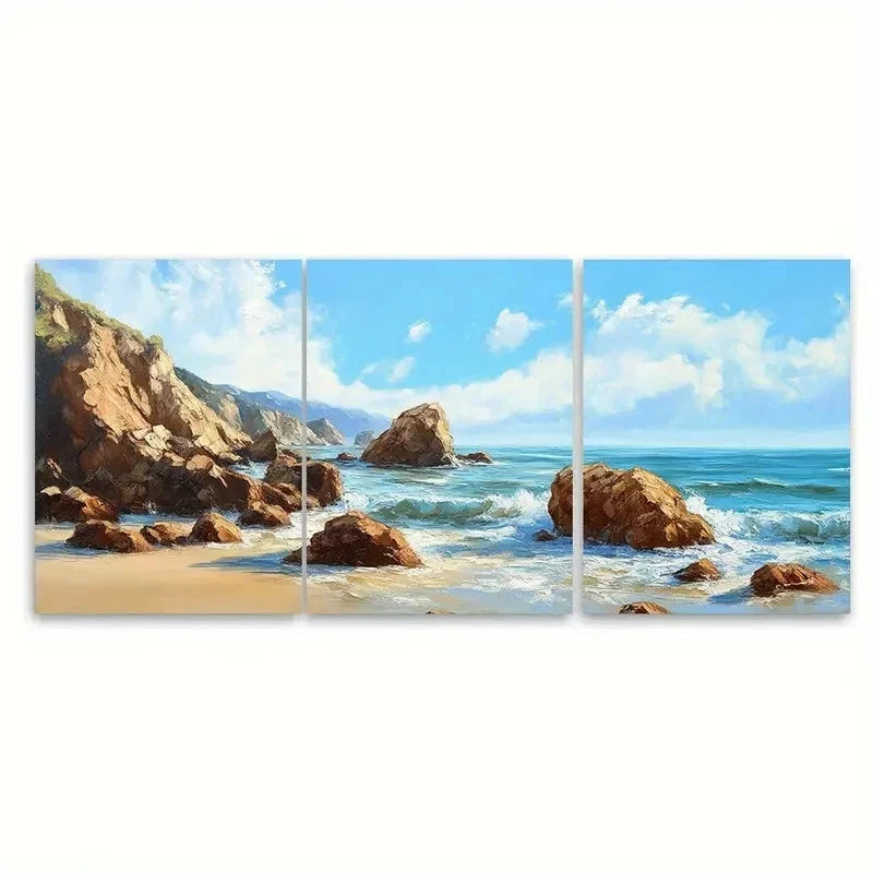 3pcs California Coast Art Rocks TI Wall Art Set Canvas Framed 50x70cm - High Quality Print 100% Australian Made Wall Canvas Ready to Hang