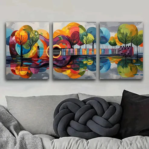 3pcs Colorful Guitar Tree Design Cool Perfect Wall Art Set Canvas Unframed - High Quality Print 100% Australian Made Wall Canvas