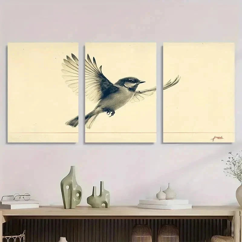 3pcs Minimalist Birds Neutral Nature Perfect Wall Art Set Canvas Framed 40x60cm - High Quality Print 100% Australian Made Wall Canvas Ready to Hang
