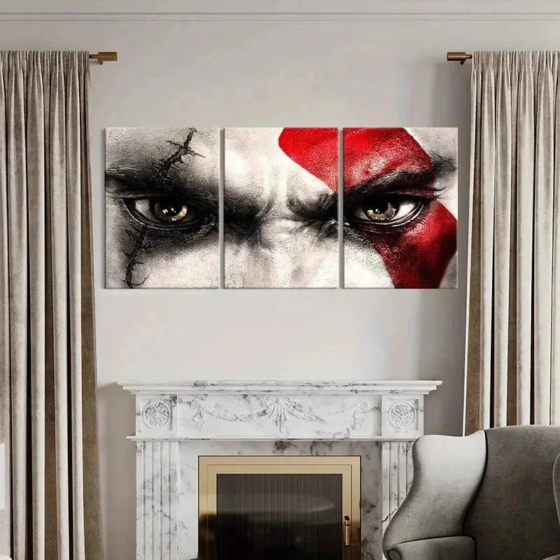3pcs Modern Video Game Character Kratos Wall Art Set Canvas Framed 40x60cm - High Quality Print 100% Australian Made Wall Canvas Ready to Hang
