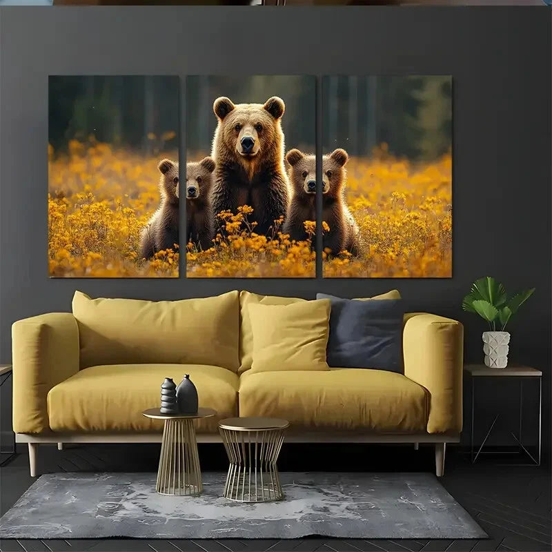 3pcs Family Bear Décor Nature Animal Perfect Wall Art Set Canvas Framed 40x60cm - High Quality Print 100% Australian Made Wall Canvas Ready to Hang