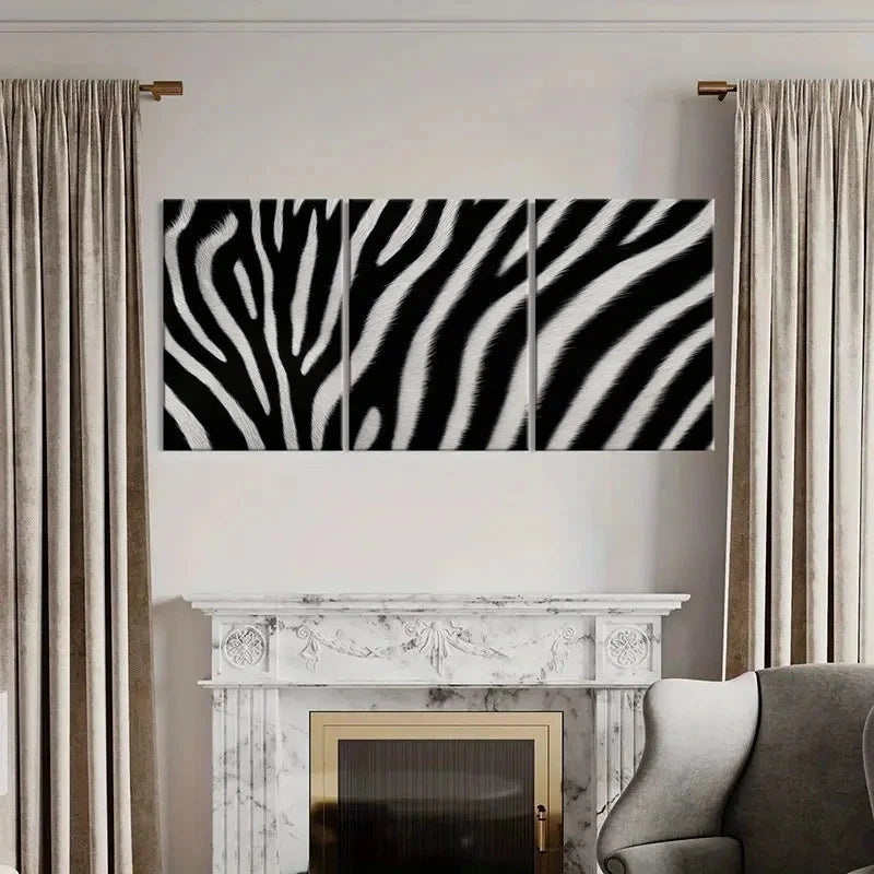 3pcs Black And White Abstract Zebra Stripes Wall Art Set Canvas Framed 50x70cm - High Quality Print 100% Australian Made Wall Canvas Ready to Hang