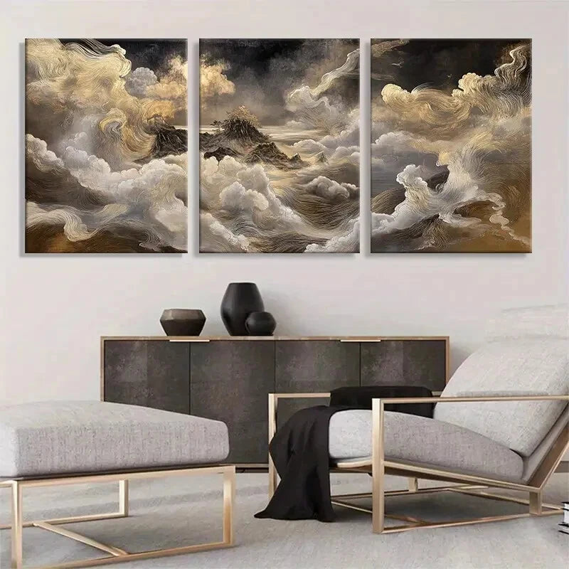 3pcs Celestial Clouds and Majestic Mount Perfect Wall Art Set Canvas Framed 40x60cm - High Quality Print 100% Australian Made Wall Canvas Ready to Hang