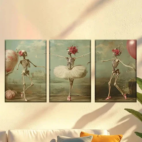 3pcs Dancing Skeleton Ballet Dancers Wall Art Canvas Unframed - High Quality Print 100% Australian Made Wall Canvas