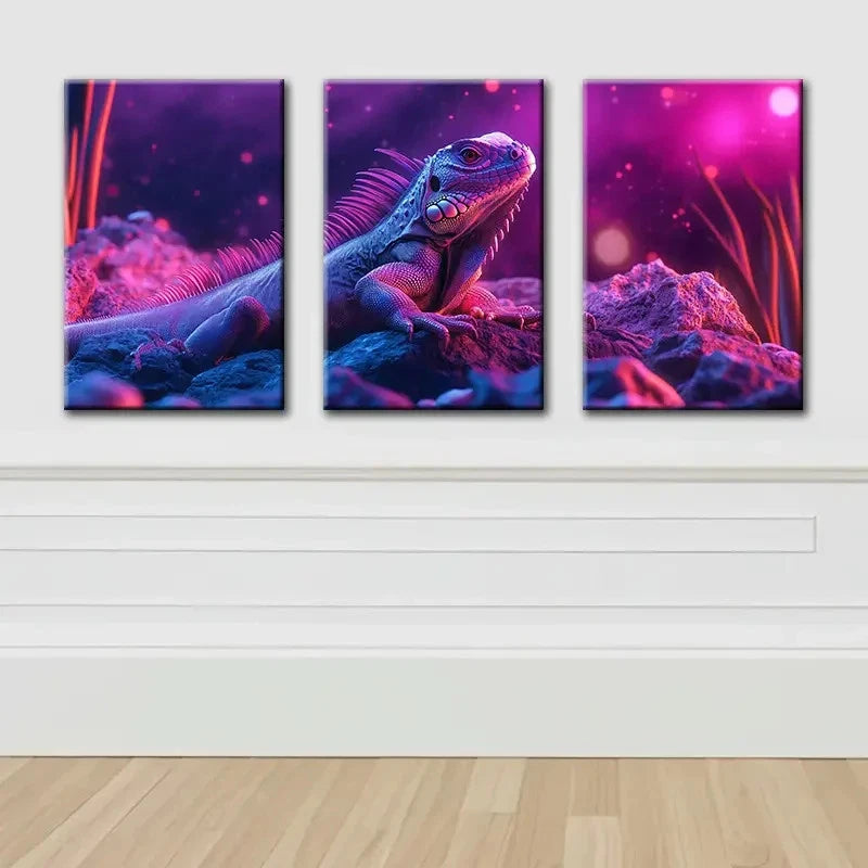 3pcs Lizard Illustration Modern Painting Wall Art Set Canvas Framed 40x60cm - High Quality Print 100% Australian Made Wall Canvas Ready to Hang