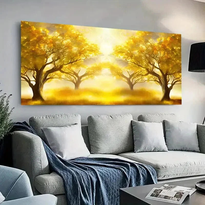 Golden Tree Autumn Forest wall canvas office home room framed 120x60cm