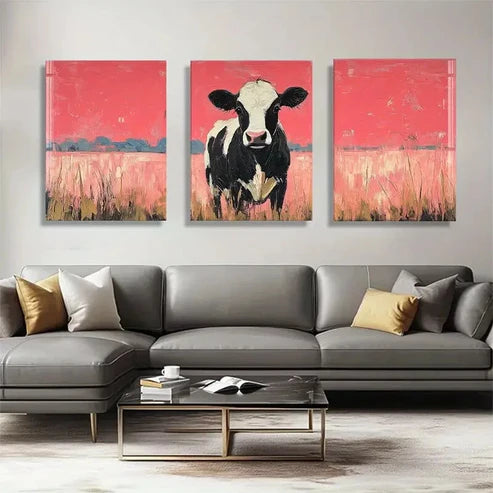 3pcs Abstract Black and White Cow Perfect Wall Art Canvas Unframed - High Quality Print 100% Australian Made Wall Canvas