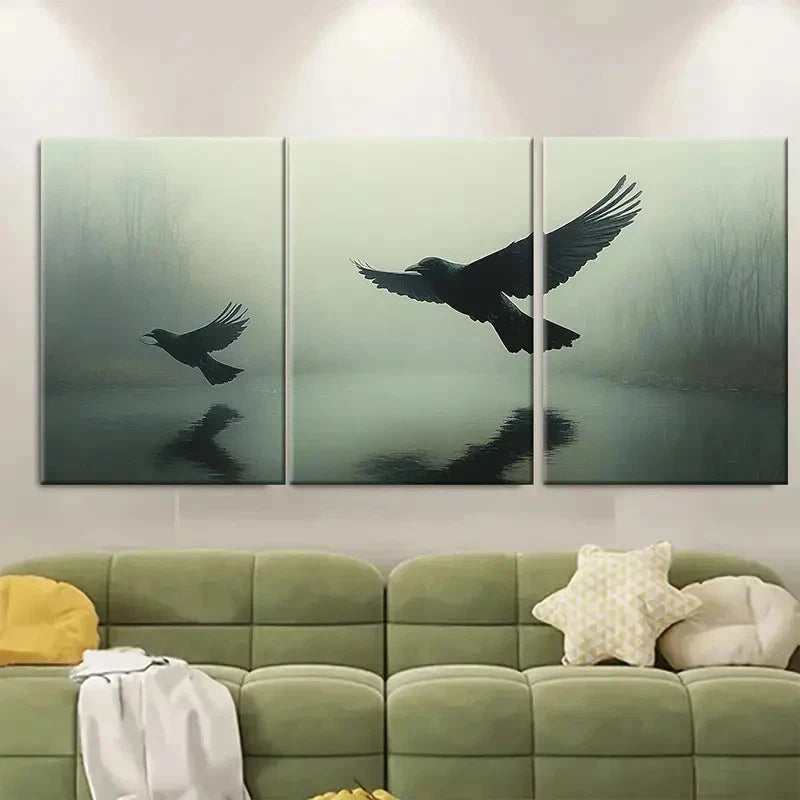 3pcs Serene Birds In Flight Reflective Perfect Wall Art Set Canvas Framed 40x60cm - High Quality Print 100% Australian Made Wall Canvas Ready to Hang