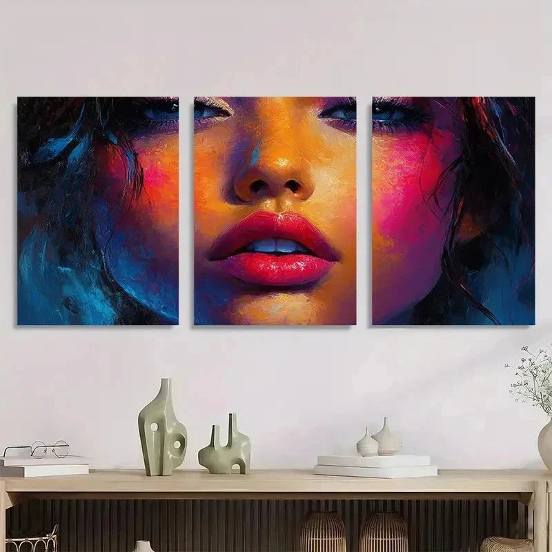 3pcs Textured Girl Face Abstract Perfect Wall Art Set Canvas Framed 40x60cm - High Quality Print 100% Australian Made Wall Canvas Ready to Hang