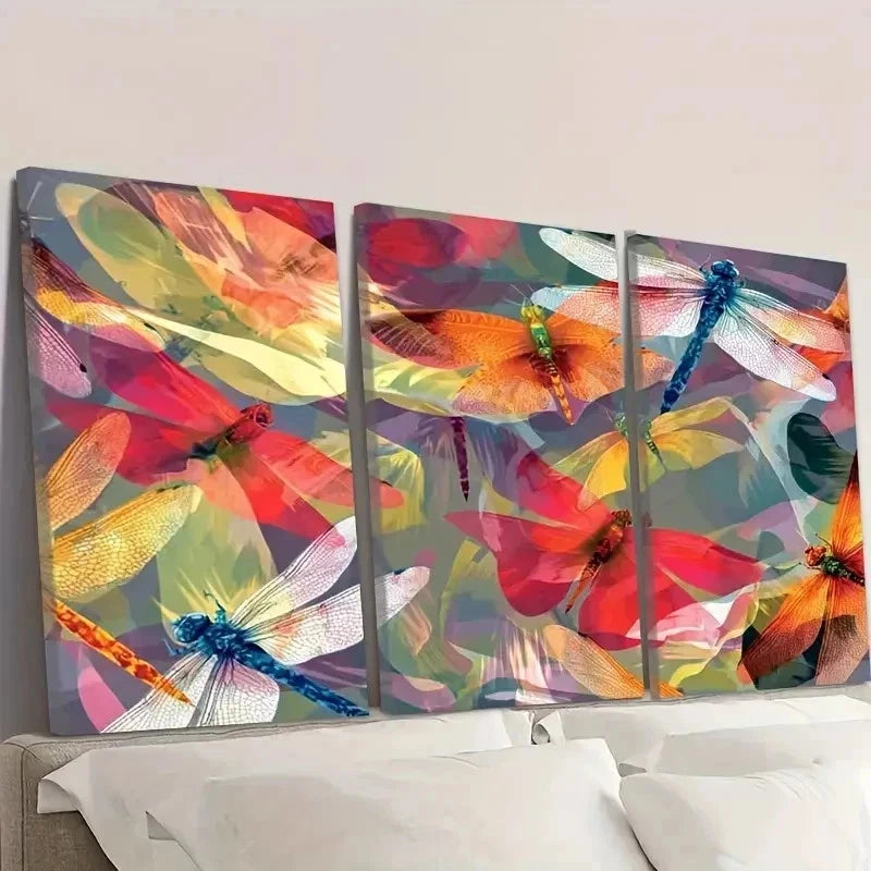 3pcs Butterflies And Dragonflies Abstract Wall Art Set Canvas Framed 40x60cm - High Quality Print 100% Australian Made Wall Canvas Ready to Hang