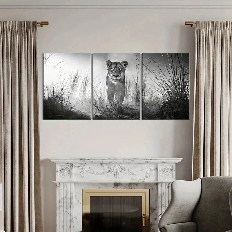 3pcs Wildlife Lion Modern Animal Painting Wall Art Set Canvas Framed 40x60cm - High Quality Print 100% Australian Made Wall Canvas Ready to Hang
