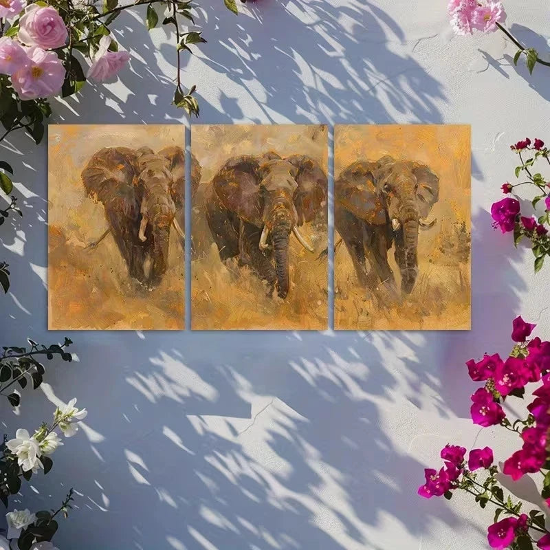 3pcs Mysterious and Charming Elephant Metal Print Ready to Hang Art